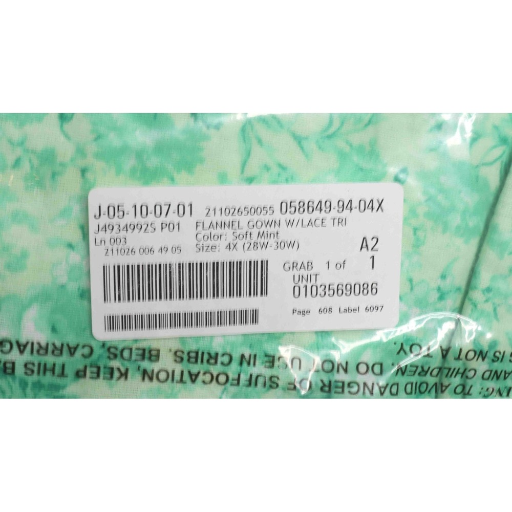 $60 Anthony Richards Nightgown Green Floral Cotton Flannel Lace Trim 4X 28W-30W - Picture 4 of 4